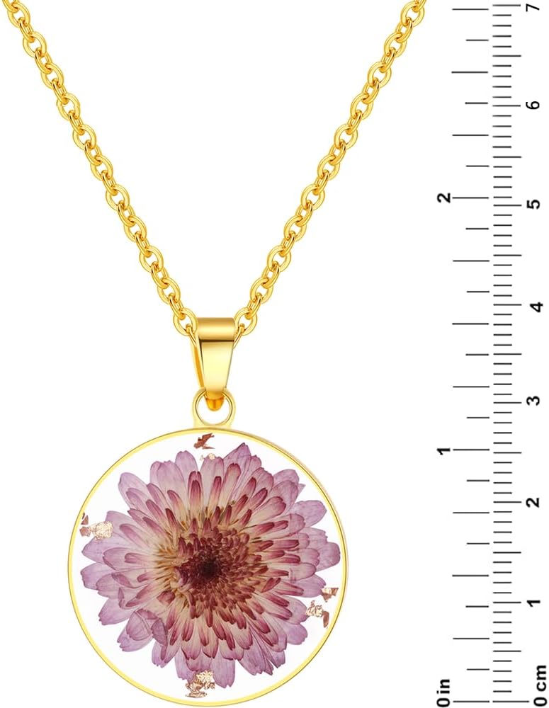AUNTESIGN Store Forget-Me-Not and Queen Anne's Lace Pressed Wildflower Necklace | Birth Month Real Flower Necklace | Gold/Silver Pressed Flower Jewelry | Personalized Handmade Jewelry - Image 4